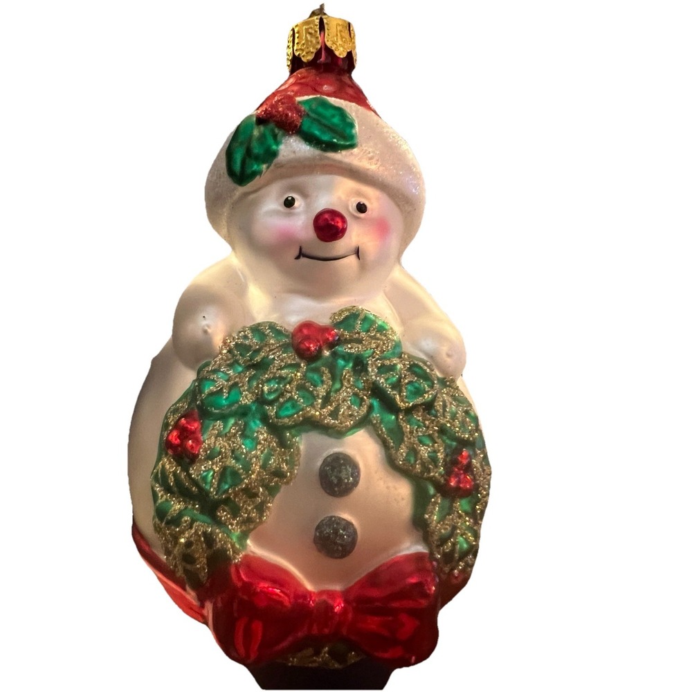 Old World Christmas OWC Holiday Glass Ornament THE GLASS SNOWMAN-GLITTER 4.75 In